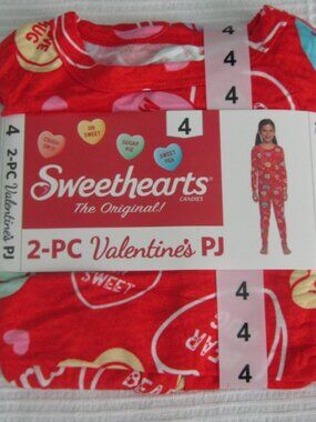 NWT Sweetheart Valentine Red Girls Pajama Set Shirt & Pants Candy Hearts Size 4